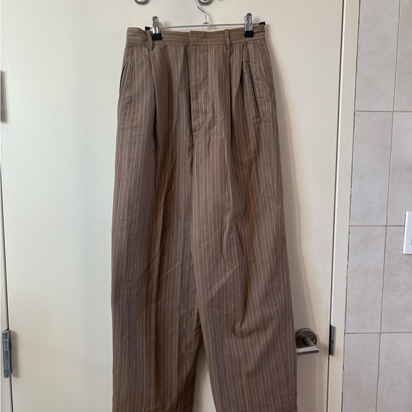 Romeo Gigli Pants - Romeo Gigli cotton pleated trousers Women's brown striped